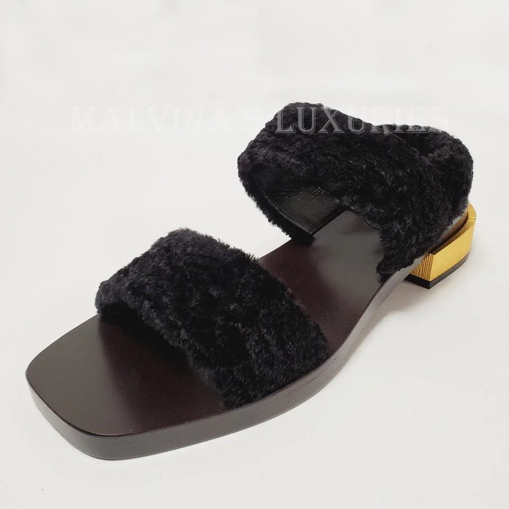 GUCCI SHOES RE-EDITION FAUX FUR BLACK VELVET SANDALS sz US 11